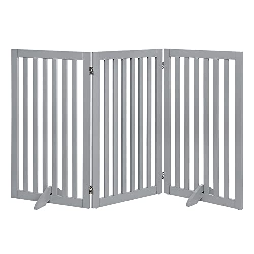 36”H Free Standing Pet Gate for Dog Cat (Gray / 60"W×36"H)