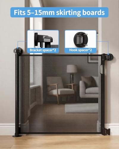 Retractable Baby Gate for Doorways and Stairs (Black / 33x55 Inch)