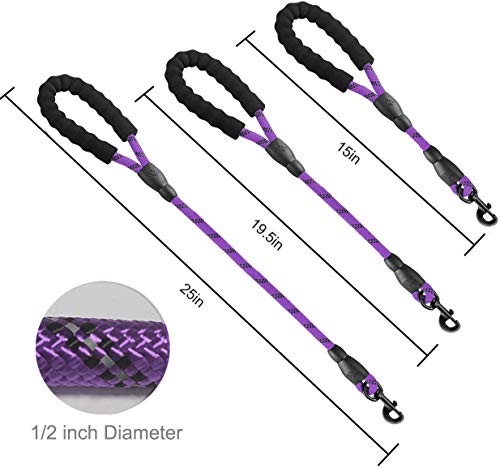 Nylon Short Traffic Leash with Padded Handle (Rope-Purple)
