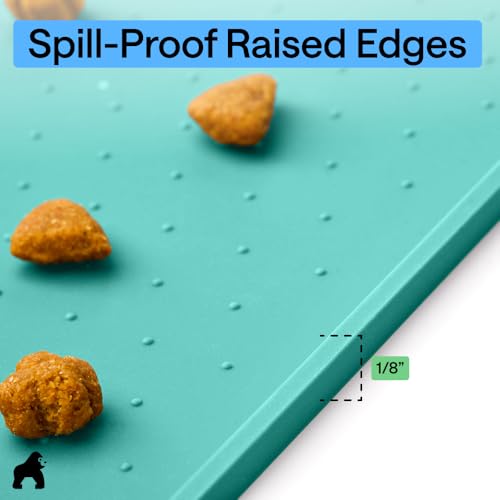 Dog Food Mat 100% Waterproof Silicone (Turquoise / 26"l X 17"w)