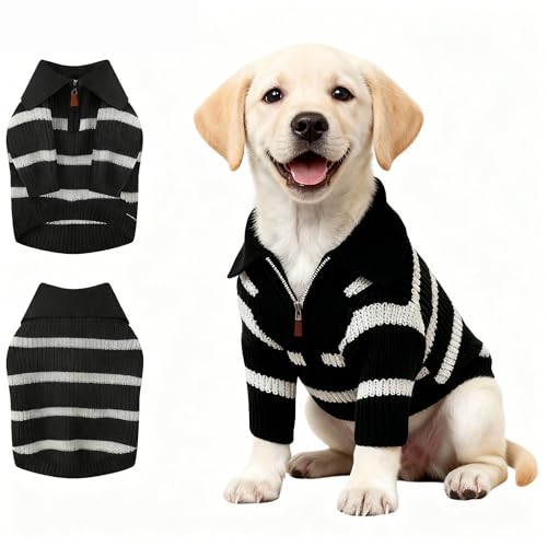 Small Dog Sweater with Zipper (Black Stripe Zip(Order One Size Up) / X-Large)