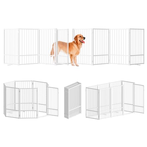 Full Metal Freestanding Dog Gate with Door (【8 Panels】160"W*36H" / White)