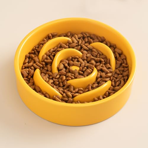 6'' Ceramic Slow Feeder Dog Bowls (6 inch / Yellow)