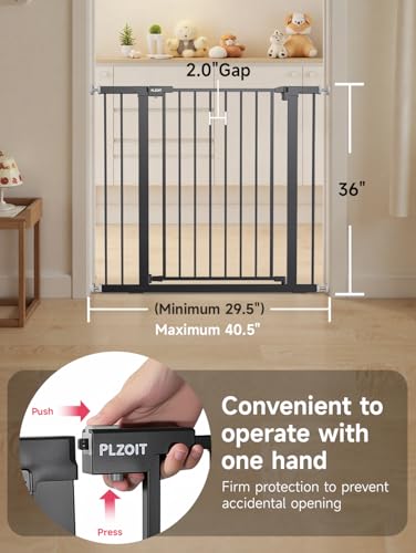 36" Extra Tall Baby Gate for Stairs (Black / 29.5-40.5"W x 36"H)