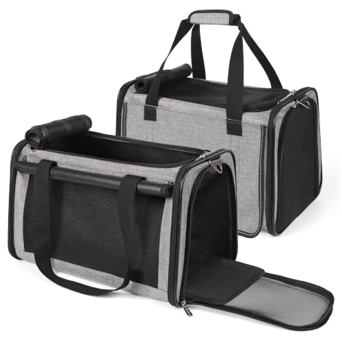 2 Packs 25 lbs Soft Sided Pet Carrier for Large Cat & Small Dog (17.5"L x 11.0"W x 11.0"H / Grey*2)