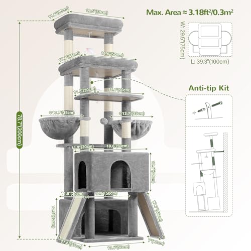 Z78 Heavy Duty Cat Tree for 20lbs Large Adult Cats (Light Grey / 78 inch)