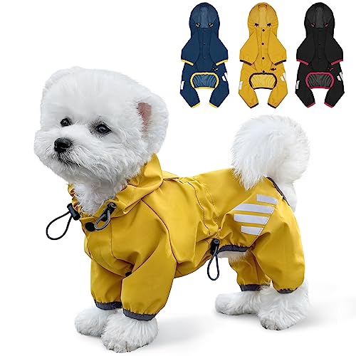 Dog Raincoat Waterproof Dog Rain Jacket with Hood (XS(Back Length10'') / Yellow)