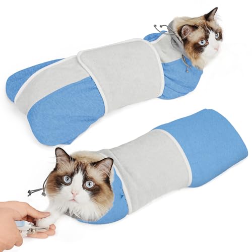 Cat Grooming Wrap for Cutting Nails (S: ( 6-11LB ) / Blue)