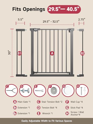 29.5 40.5" Baby Gate for Stairs (Black / 29.5-40.5"W x 30"H)