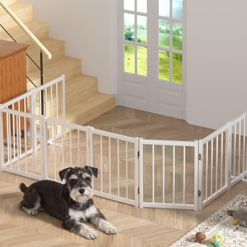 16" Freestanding Short Dog Gate for Small Dogs (White-16"h / Up to 96" W, 8 Panels)