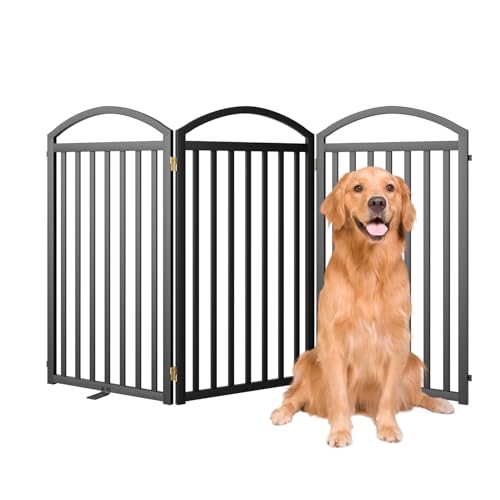 3 Panels Full Matel Freestanding Dog Gates (【3 Panels】72"W*36H" / Black)