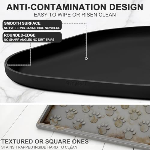 Waterproof Silicone Pet Food Mat with Raised Edge for Dog & Cat (Black / 12"L x 12"W)
