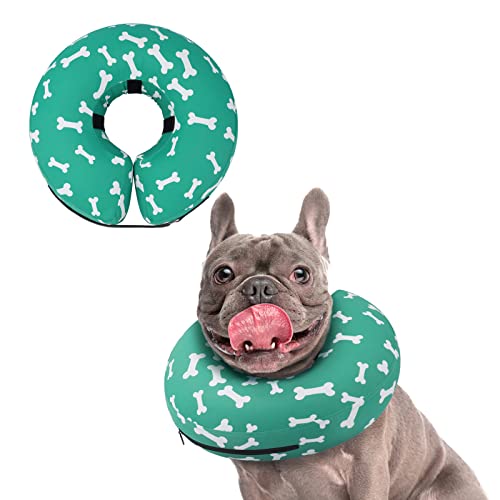 Inflatable Dog Cone Collar Alternative After Surgery (T Bone Green / S(Neck 7"-9.5"))