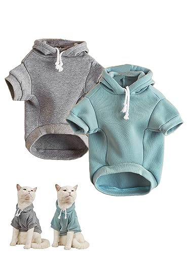 Basic Dog Hoodie Sweatshirt Puppy Sweater Warm Cat Costumes Pet Clothes for Chihuahua Puppy Kitten Small Medium Dogs Grey and Cadet Blue Small (Small / Grey and Cadet Blue)