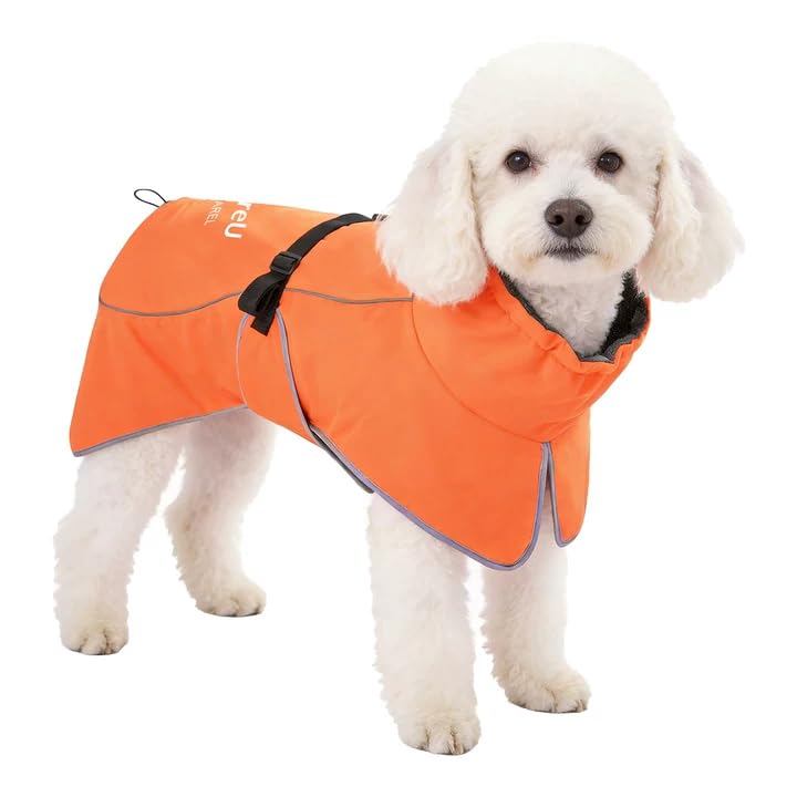 Dog Raincoat Adjustable Dog Rain Jacket Poncho with Leash Hole (Orange / M:33-44 lbs)