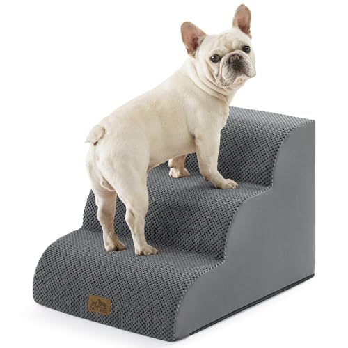 Wide Dog Stairs for Small Dog 15.7" H (Dark Grey / Wide:17.7"x22.4"x15.7")