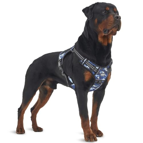 Tactical Dog Harness for Large Dogs (Blue Camo / XL(Neck:20-31",Chest:26-42"),75-135 lbs)