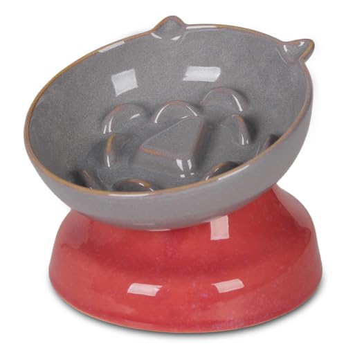 Ceramic Slow Feeder Cat Bowl (Grey)
