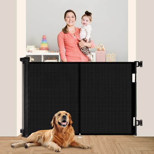 59 inch Reinforced Retractable Baby Gates 42 inch Tall (Black / 42" Tall x 59" Wide)