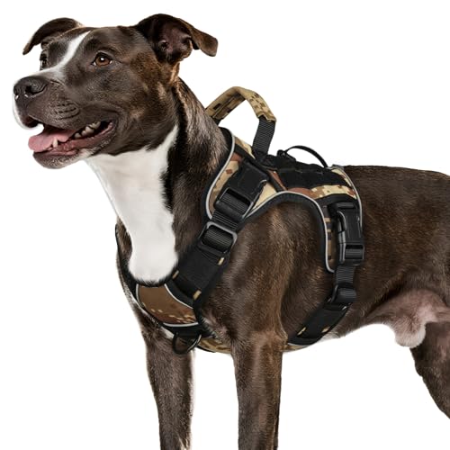 Tactical Dog Harness for Medium Dogs (Camo / Medium: 30-50 lbs (Chest:24-28",Neck:17-19"))