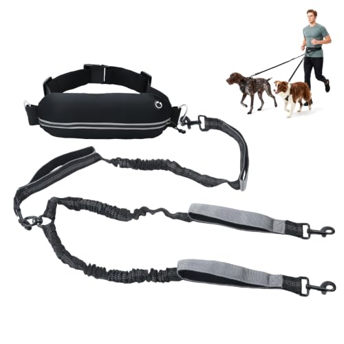 Hands Free Double Dog Leash with Waist Bag 82.7" Medium Large 2 Dogs - PetSolution