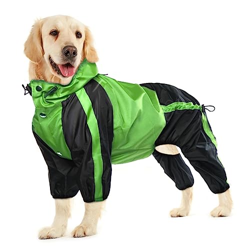 Dog Raincoat 4 Leg Waterproof Dog Rain Jacket with Hood (Green / X-Large)