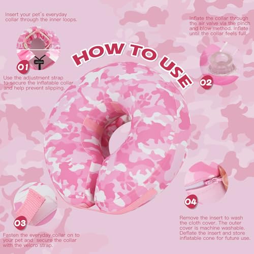 Inflatable Recovery Dog Cone Collar (Pink Camo / Large (Neck:14''-17''))