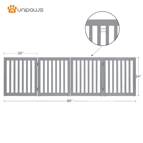24”H Free Standing Pet Gate for Dog Cat (Gray / 80"W×24"H)