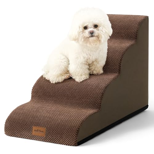 Wide Dog Stairs for Small Dog 19.7" H (Brown / Wide:17.7"x28"x19.7")