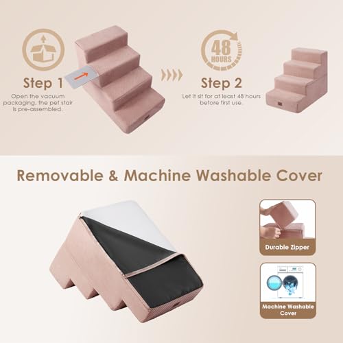 Dog Stairs for Bed 18" H (Pink / Standard 15" x 24" x 18")
