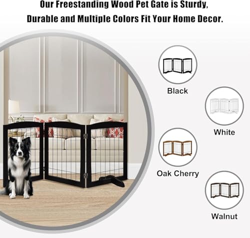 3 Panel Freestanding Wooden Dog Gate (30"Height-3 Panel / Black)