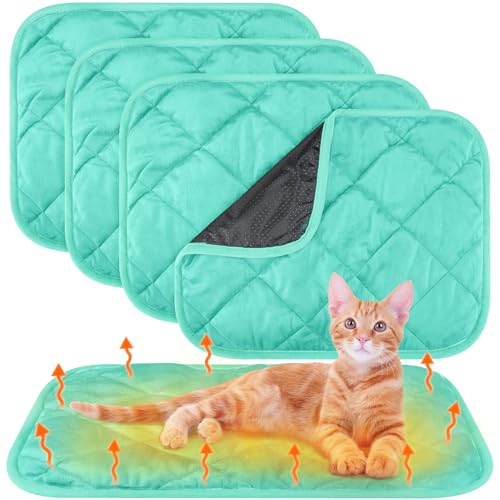 4 Pack Self Heating Cat Pad Self Warming Dog Mat Reflects Body Heat Extra Warm Thermal Pet Pad Washable Dog Cat Bed Crate Bed Mat Blanket (16 x 20 Inch / Mint Blue)