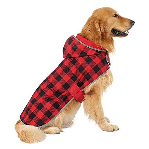 2-in-1 Reversible Dog Raincoat Hooded Poncho Rain Jacket Red Plaid XL (X-Large / Buffalo Plaid / Red)