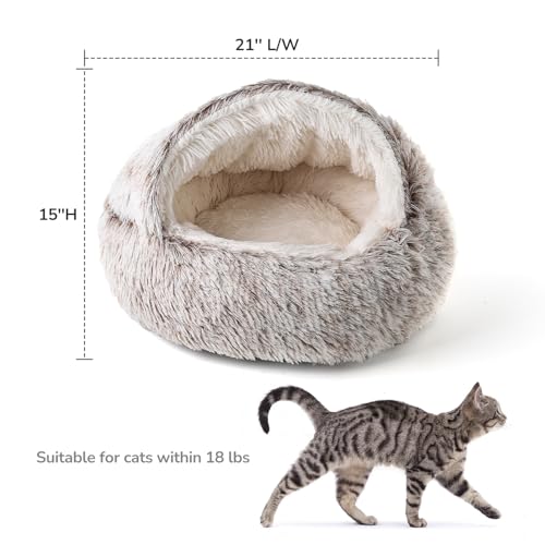 Cat Bed Cat Beds for Indoor Cats with Covered Hooded (21.0"L x 21.0"W x 15.0"Th / coffee)