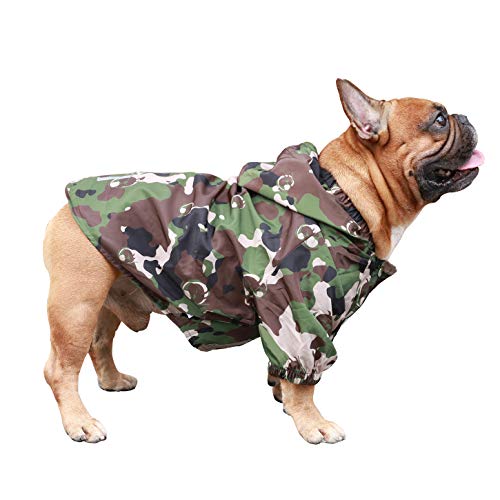 Dog Cold Weather Coats Water Resistant Raincoats Lightweight Windbreaker Hooded Jackets for French English Bulldog Pitbull Pug Boston Terriers Outdoor Rain Coat (Camo / Small ( 5 - 15 lbs ))
