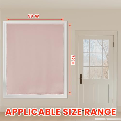 100% Blackout Shades Window Cover Self Adhesive Curtains Sticky Curtain Portable Easy Open Black Out Curtains for Bedroom Living Room No Drilling (Pink/ Thickened / 59"W x 72"L (Pack of 1))
