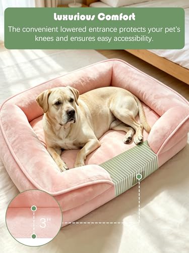 Orthopedic Dog Bed with Sides (42.0"L x 32.0"W x 6.5"Th / Pink)
