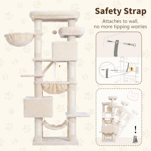 Cat Tree, 71-Inch-Tall Tower for Indoor Cats with 2 Perches HCT034M (Beige / 71 inch)