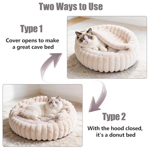 Cat Beds for Indoor Cats (20 x 20 inches / Beige Pink)