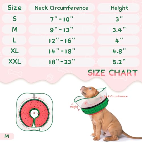 Raised Inflatable Dog Cone Collar to Stop Licking (Watermelon / M(Neck 9"-12.5"))