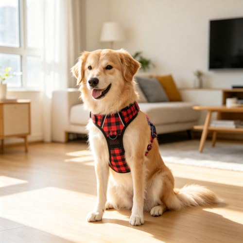 Plaid Dog Harness Large (Large / Checkered Red)