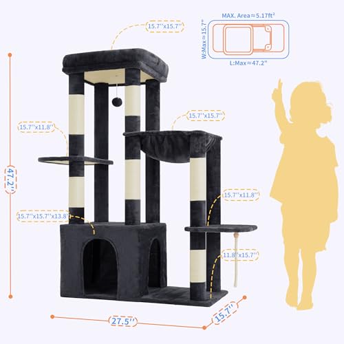 Heavy Duty Cat Tree with Large Base for Large Indoor Cats HCT026G (Smoky Gray / L)