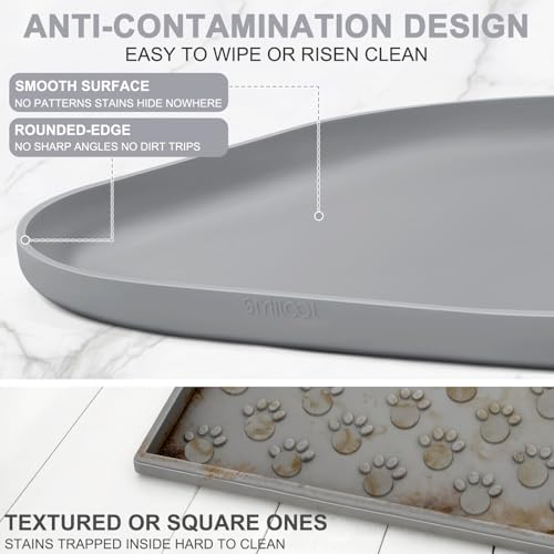 Waterproof Silicone Pet Food Mat with Raised Edge for Dog & Cat (Light Gray / 12"L x 12"W)
