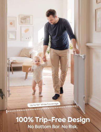 Removable & No Bottom Bar Baby Gate (White / 35.5-55" W, 30" H-Extra Wide)
