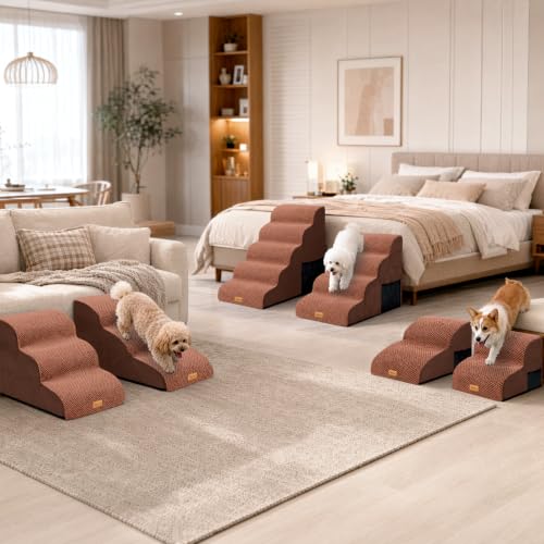 High Density Foam Dog Steps 5 Tiers (Brown / 33.1*15.7*22.5)