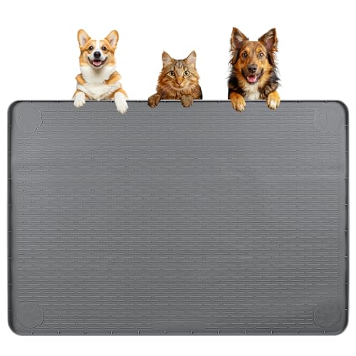 Dog Food Mat 40''x28'' Extra Large Dog Mat for Food and Water (40"L x 28"W / Dark Grey)