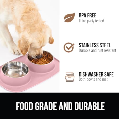 Dog Bowl Set with Feeding Mat (Light Pink / 2 Cup Bowls)