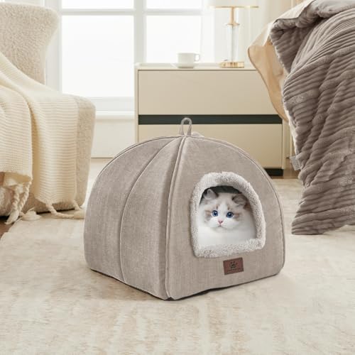 Cat Bed for Indoor Cats (Beige-1 / L(17.5 x 17.5 x 17.5 Inch))