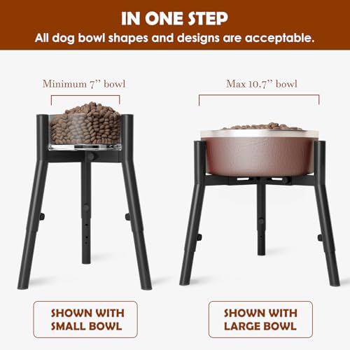 Dog Bowl Stand for Large Dogs (Height: 9.8-13.4", Width: 7-10.7" / Black, 9.8-13.4H-Round)