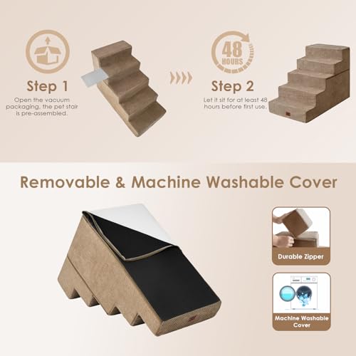 Dog Stairs for High Bed 25" H (Camel / Extra Wide 17.7" x 35" x 25")